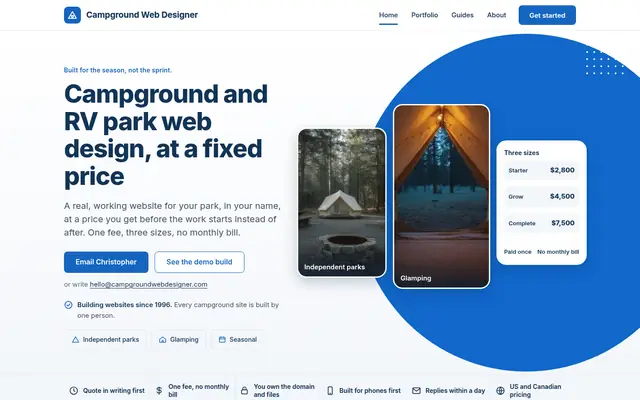 Screenshot of campgroundwebdesigner.com